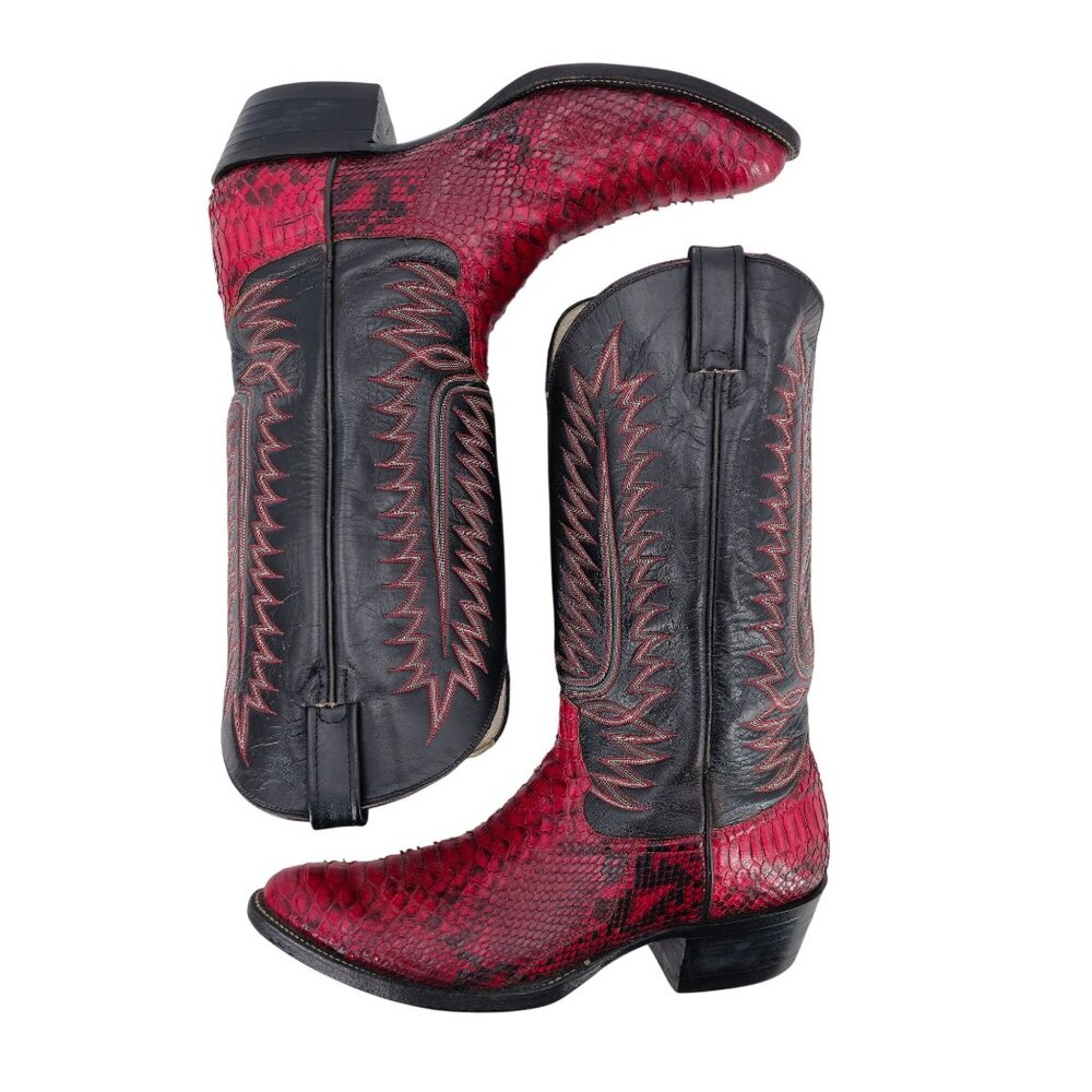 Vintage Mens size 11.5D Red Python Exotic Snakeskin Leather Cowboy Western Boots - Picture 6 of 16